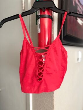 Red Lace-Up Cami Crop Top